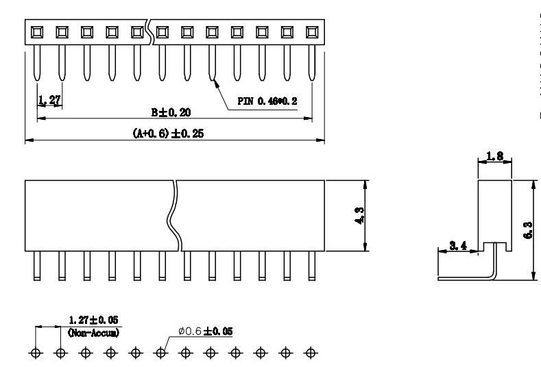 LL1018-3A 1.27MM 12PIN--140PIN單排彎排母座 排針排母