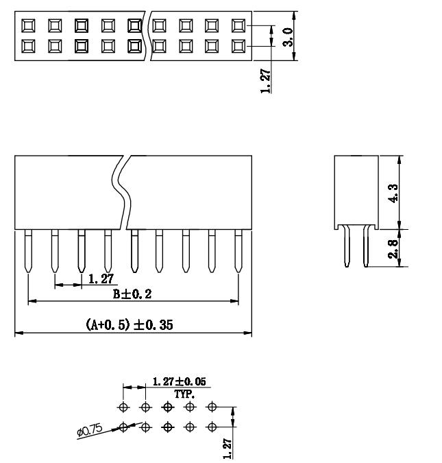 LL1018-2A 1.27MM 22PIN--240PIN双排直排母座 排针排母