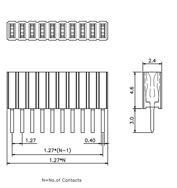 LL1018-1B 1.27MM 12PIN--140PIN单排直排母座 排针排母 