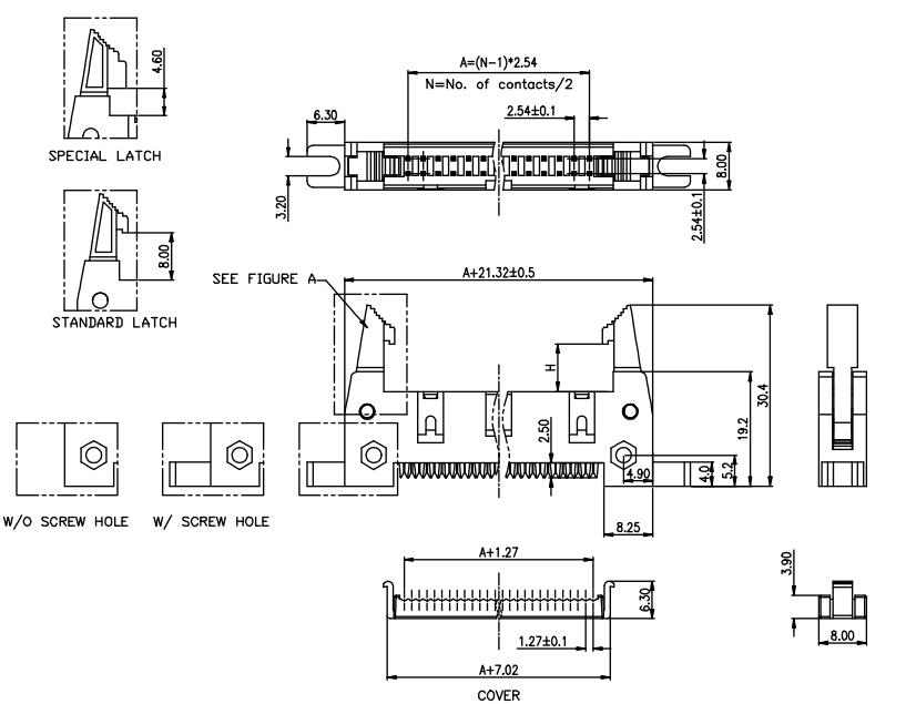 LL1031 2.54mm IDC牛角插針插座 壓排線式連接器IDC SHROUDED HEADER
