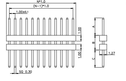 LL1013-04D 1.0mm 11PIN--140PIN單排雙塑排針 PIN HEADER原始圖片2
