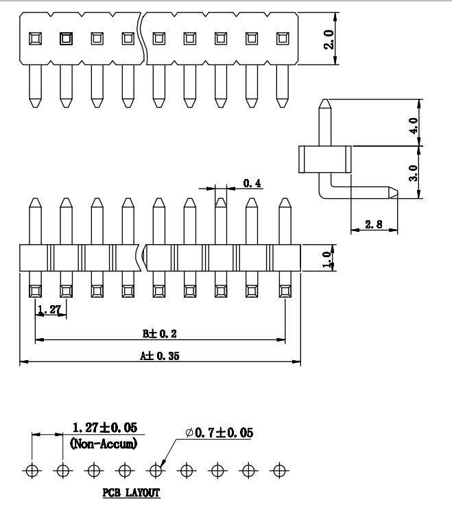 LL1013-01C 1.27mm 11PIN--150PIN單排彎排針 PIN HEADER原始圖片2