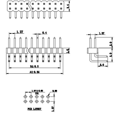 LL1013-01D 1.27mm 21PIN--250PIN雙排彎排針 PIN HEADER原始圖片2