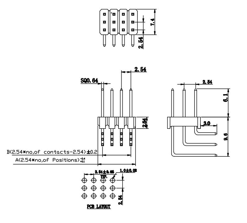 LL1010-3 2.54MM 31PIN--340PIN三排彎排針,三排彎針