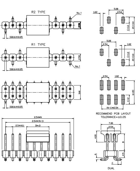 LL1010-5C 2.54MM 21PIN--240PIN双排贴片排针 SMT排针