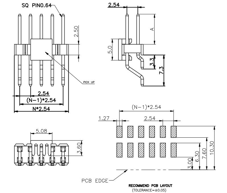 LL1010-5D 2.54MM 21PIN--240PIN双排卧贴排针