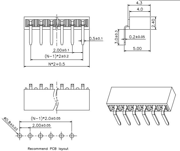 LL1017-5 2.0MM 12PIN--140PIN單排彎排母座FEMALE HEADER