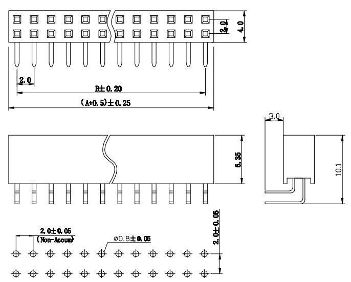 LL1017-4B 2.0mm 雙排彎母座 彎排母 H=6.35MM