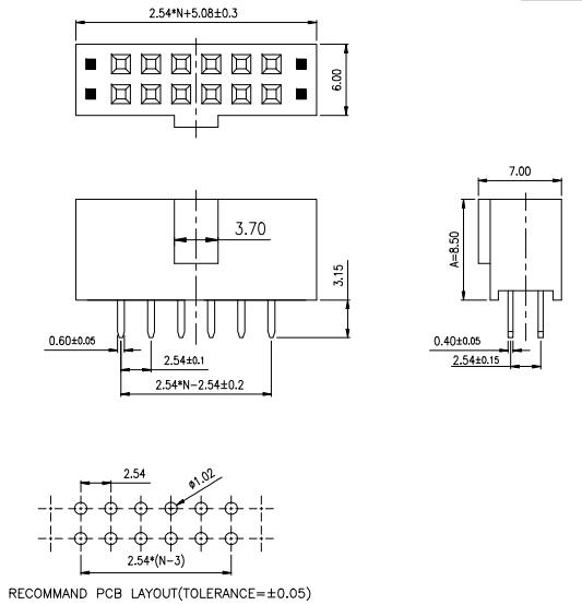 LL1017-4A 2.0MM 22PIN--240PIN双排直排母座 H=6.35MM