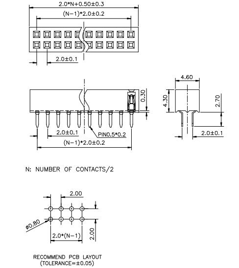 LL1017-3 2.0MM 22PIN--240PIN双排直排母 H=4.04.34.6 