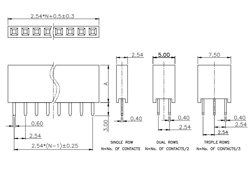 LL1015-1A 2.54mm 12PIN--140PIN單排彎排母座 單排彎母 彎排母 彎座原始圖片2