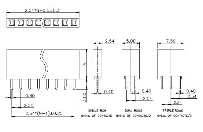 LL1014-1C 2.54MM間距 340三排直排母 TRIPLE FEMALE HEADER原始圖片2