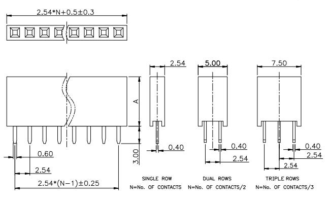 LL1014-1B 2.54MM 22PIN--240PIN雙排直排母座 雙排排母