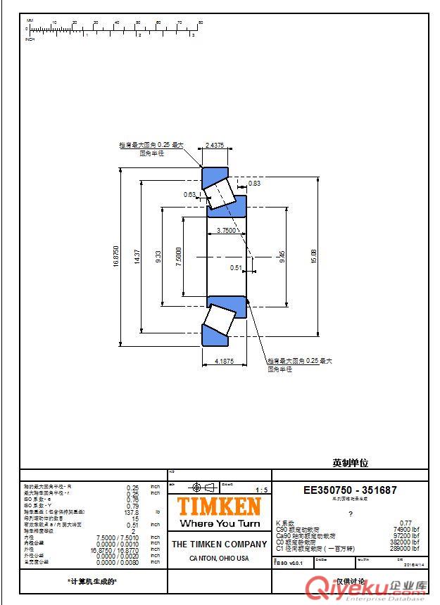 TIMKEN EE350750/351687圓錐滾子軸承
